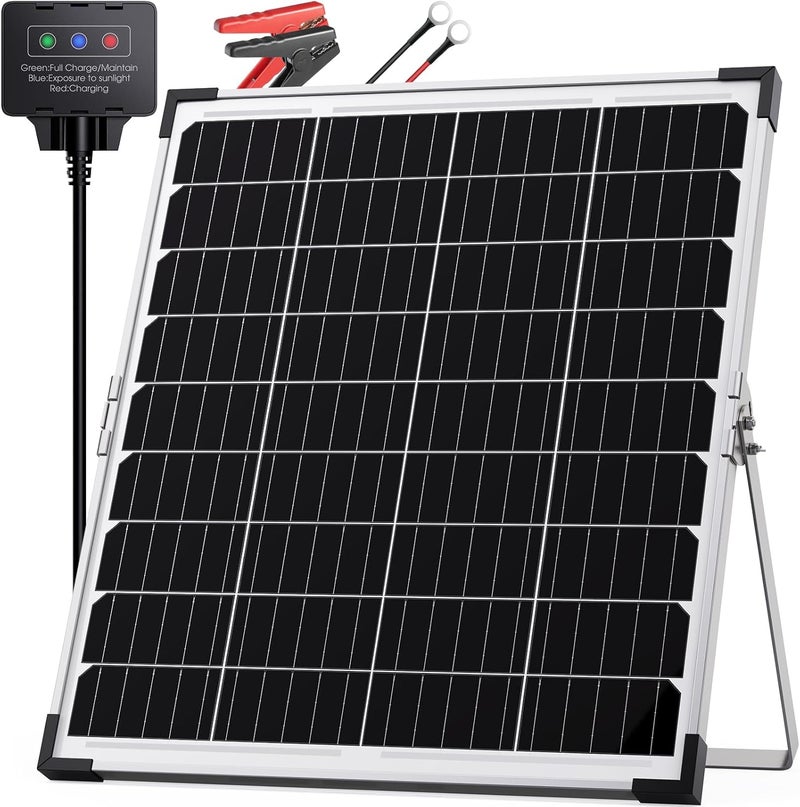 Callsun شاحن بطارية شمسية 30W 12V - جهاز الحفاظ على بطارية شمسية مقاوم للماء للسيارة/المركبة الترفيهية/القارب/المقطورة/المركبات البحرية، وحدة تحكم ذكية IP68، زجاج مقسى عالي الشفافية، مجموعة الألواح الشمسية 12V - Image 1